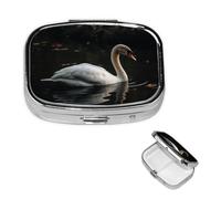Pill Box Travel Pillbox with 2 Compartment Small Pill Case for Purse & Pocket Portable Medicine Organizer White Swan Cute Round Pill Container for Vitamins Medication Fish Oil