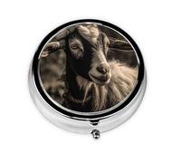 Pill Box Travel Pillbox with 3 Compartment Small Pill Case for Purse & Pocket Portable Medicine Organizer Black and White Goat Cute Round Pill Container for Vitamins Medication Fish Oil