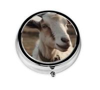 Pill Box Travel Pillbox with 3 Compartment Small Pill Case for Purse & Pocket Portable Medicine Organizer Goat on Hillside Cute Round Pill Container for Vitamins Medication Fish Oil