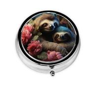 Pill Box Travel Pillbox with 3 Compartment Small Pill Case for Purse & Pocket Portable Medicine Organizer A Sloth and a Baby Sloth Cute Round Pill Container for Vitamins Medication Fish Oil