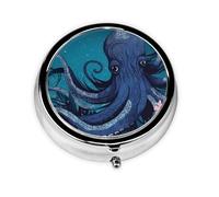 Pill Box Travel Pillbox with 3 Compartment Small Pill Case for Purse & Pocket Portable Medicine Organizer Blue octopus tentacles illustration Cute Round Pill Container for Vitamins Medication Fish Oil