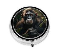 Pill Box Travel Pillbox with 3 Compartment Small Pill Case for Purse & Pocket Portable Medicine Organizer Monkey in Jungle Cute Round Pill Container for Vitamins Medication Fish Oil