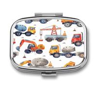 Pill Box Truck Creative Pattern 2 Compartment Medicine Pill Case Portable Metal Travel Medicine Box for Pocket Or Purse