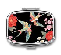 Pill Box Two Colorful Flying Birds Travel Pill Organizer 2-Compartment Portable Medicine Case with Mirror Design for Vitamins, Jewelry & Essentials Durable Pocket Pillbox for Purse, Camping