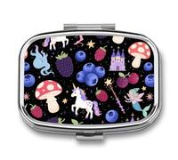 Pill Box Veggie & Poultry Print Travel Pill Organizer 2-Compartment Portable Medicine Case with Mirror Design for Vitamins, Jewelry & Essentials Durable Pocket Pillbox for Purse, Camping