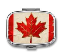 Pill Box Vintage Canada Flag Travel Pill Organizer 2-Compartment Portable Medicine Case with Mirror Design for Vitamins, Jewelry & Essentials Durable Pocket Pillbox for Purse, Camping