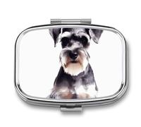 Pill Box Well-Behaved Schnauzer Travel Pill Organizer 2-Compartment Portable Medicine Case with Mirror Design for Vitamins, Jewelry & Essentials Durable Pocket Pillbox for Purse, Camping