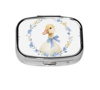 Pill Box White Goose with an Oval Wreath Flowers | Metal Pill Case With 2 Compartment Travel Pill Organizer For Vitamins Medication