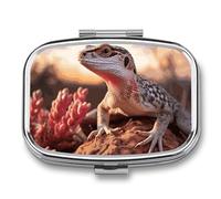Pill Box White Lizard Travel Pill Organizer 2-Compartment Portable Medicine Case with Mirror Design for Vitamins, Jewelry & Essentials Durable Pocket Pillbox for Purse, Camping