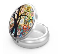 Pill Box with 3 Compartments, Portable Pill Box for Pocket or Pouch, Decorative Metal Organizer for Medicine and Vitamins, (Black Tree of Life)
