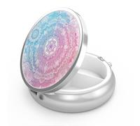 Pill Box with 3 Compartments Small Portable for Pocket or Purse Pill Holder for Vitamins, Medicines, Fish Oil and Supplements (Mandala Bright)