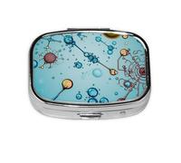 Pill Box with Mirror 2 Compartment Abstraction Biology Chemistry Small Pill Case for Purse Or Pocket Mini Metal Pill Holder Travel Weekly Medicine Tablet Vitamin Holder Organizer Travel Gifts