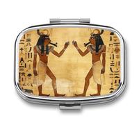 Pill Box with Mirror 2 Compartment Ancient Egyptian Pill Case for Purse Pocket Weekly Pill Organizer Travel Medicine Case Portable Pill Container Holder for Daily