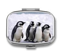 Pill Box with Mirror 2 Compartment Animals and Snowfield Pill Case for Purse Pocket Weekly Pill Organizer Travel Medicine Case Portable Pill Container Holder for Daily