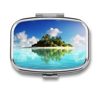 Pill Box with Mirror 2 Compartment Beautiful Island in The Sea Pill Case for Purse Pocket Weekly Pill Organizer Travel Medicine Case Portable Pill Container Holder for Daily