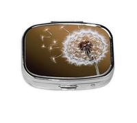 Pill Box with Mirror 2 Compartment Blown Dandelion Blossom Small Pill Case for Purse Or Pocket Mini Metal Pill Holder Travel Weekly Medicine Tablet Vitamin Holder Organizer Travel Gifts