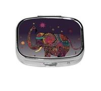 Pill Box with Mirror 2 Compartment Colorful Tribal Floral Elephant Small Pill Case for Purse Or Pocket Mini Metal Pill Holder Travel Weekly Medicine Tablet Vitamin Holder Organizer Travel Gifts
