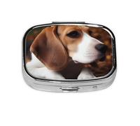 Pill Box with Mirror 2 Compartment Cute Beagle Small Pill Case for Purse Or Pocket Mini Metal Pill Holder Travel Weekly Medicine Tablet Vitamin Holder Organizer Travel Gifts