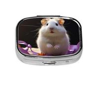 Pill Box with Mirror 2 Compartment Cute Hamster Small Pill Case for Purse Or Pocket Mini Metal Pill Holder Travel Weekly Medicine Tablet Vitamin Holder Organizer Travel Gifts