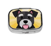 Pill Box with Mirror 2 Compartment Cute Pet Schnauzer Dog Pattern Small Pill Case for Purse Or Pocket Mini Metal Pill Holder Travel Weekly Medicine Tablet Vitamin Holder Organizer Travel Gifts