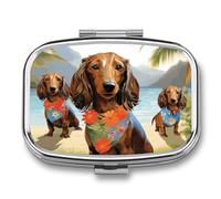 Pill Box with Mirror 2 Compartment Dachshund Tropical Painting Art Pill Case for Purse Pocket Weekly Pill Organizer Travel Medicine Case Portable Pill Container Holder for Daily