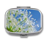 Pill Box with Mirror 2 Compartment Dewdrops on Flowers Pill Case for Purse Pocket Weekly Pill Organizer Travel Medicine Case Portable Pill Container Holder for Daily