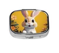 Pill Box With Mirror 2 Compartment Easter Bunny Eggs Spring Flower Rabbit Small Pill Case For Purse Or Pocket Mini Metal Pill Holder Travel Weekly Medicine Tablet Vitamin Holder Organizer Travel Gifts