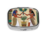 Pill Box with Mirror 2 Compartment Egyptian Sacrifices Small Pill Case for Purse Or Pocket Mini Metal Pill Holder Travel Weekly Medicine Tablet Vitamin Holder Organizer Travel Gifts