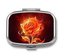 Pill Box with Mirror 2 Compartment Flame Rose Pill Case for Purse Pocket Weekly Pill Organizer Travel Medicine Case Portable Pill Container Holder for Daily