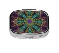 Pill Box with Mirror 2 Compartment Fractal Art Small Pill Case for Purse Or Pocket Mini Metal Pill Holder Travel Weekly Medicine Tablet Vitamin Holder Organizer Travel Gifts
