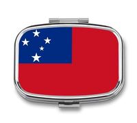 Pill Box with Mirror 2 Compartment Funny Independent State of Samoa Flag Pill Case for Purse Or Pocket Square Decorative Metal Medicine Container Vitamin Organizer Square