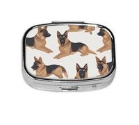 Pill Box with Mirror 2 Compartment German Shepherd Small Pill Case for Purse Or Pocket Mini Metal Pill Holder Travel Weekly Medicine Tablet Vitamin Holder Organizer Travel Gifts