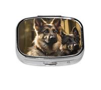 Pill Box with Mirror 2 Compartment German Shepherd Small Pill Case for Purse Or Pocket Mini Metal Pill Holder Travel Weekly Medicine Tablet Vitamin Holder Organizer Travel Gifts