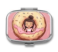 Pill Box with Mirror 2 Compartment Girl and Donut Pill Case for Purse Pocket Weekly Pill Organizer Travel Medicine Case Portable Pill Container Holder for Daily