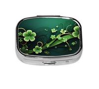 Pill Box with Mirror 2 Compartment Happy St Patrick's Day Small Pill Case for Purse Or Pocket Mini Metal Pill Holder Travel Weekly Medicine Tablet Vitamin Holder Organizer Travel Gifts
