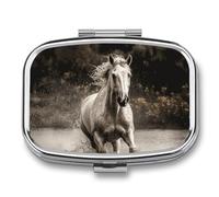 Pill Box with Mirror 2 Compartment Horse Running by The Water Pill Case for Purse Pocket Weekly Pill Organizer Travel Medicine Case Portable Pill Container Holder for Daily