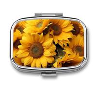 Pill Box with Mirror 2 Compartment Many Sunflowers Pill Case for Purse Pocket Weekly Pill Organizer Travel Medicine Case Portable Pill Container Holder for Daily