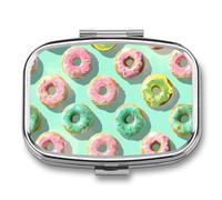 Pill Box with Mirror 2 Compartment Mini Donut Pattern Pill Case for Purse Pocket Weekly Pill Organizer Travel Medicine Case Portable Pill Container Holder for Daily