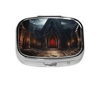 Pill Box with Mirror 2 Compartment Old Crypt Small Pill Case for Purse Or Pocket Mini Metal Pill Holder Travel Weekly Medicine Tablet Vitamin Holder Organizer Travel Gifts