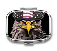 Pill Box with Mirror 2 Compartment Portable Cool Eagle Pill Organizer for Pocket Or Purse Travel Medicine Pill Case Weekly Medicine Pill Container Holder for Daily Meds