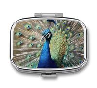 Pill Box with Mirror 2 Compartment Portable The Peacock Pill Organizer for Pocket Or Purse Travel Medicine Pill Case Weekly Medicine Pill Container Holder for Daily Meds
