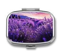 Pill Box with Mirror 2 Compartment Purple Lavender Pill Case for Purse Pocket Weekly Pill Organizer Travel Medicine Case Portable Pill Container Holder for Daily