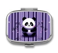 Pill Box with Mirror 2 Compartment Purple Striped Panda Pill Case for Purse Pocket Weekly Pill Organizer Travel Medicine Case Portable Pill Container Holder for Daily