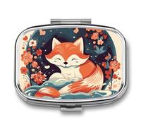 Pill Box with Mirror 2 Compartment Romantic Fox Pattern Pill Case for Purse Pocket Weekly Pill Organizer Travel Medicine Case Portable Pill Container Holder for Daily