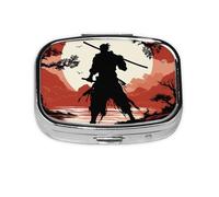 Pill Box with Mirror 2 Compartment Samurai Small Pill Case for Purse Or Pocket Mini Metal Pill Holder Travel Weekly Medicine Tablet Vitamin Holder Organizer Travel Gifts