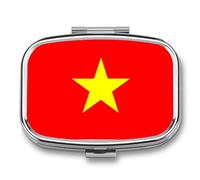 Pill Box with Mirror 2 Compartment Socialist Republic of Vietnam Flag Small Pill Case for Purse Or Pocket Square Decorative Metal Medicine Vitamin Organizer Square