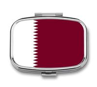 Pill Box with Mirror 2 Compartment State of Qatar Flag Small Pill Case for Purse Or Pocket Square Decorative Metal Medicine Vitamin Organizer Travel Gift