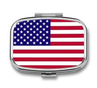 Pill Box with Mirror 2 Compartment United States of America Flag Small Pill Case for Purse Or Pocket Square Decorative Metal Medicine Vitamin Organizer Travel Gift