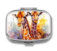 Pill Box with Mirror 2 Compartment Watercolor Giraffes Pill Case for Purse Pocket Weekly Pill Organizer Travel Medicine Case Portable Pill Container Holder for Daily