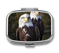 Pill Box with Mirror 2 Compartment White Head Eagle Pill Case for Purse Pocket Weekly Pill Organizer Travel Medicine Case Portable Pill Container Holder for Daily